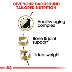 Royal Canin Dachshund 8+ etiqueta informativa de nutrientes clave.