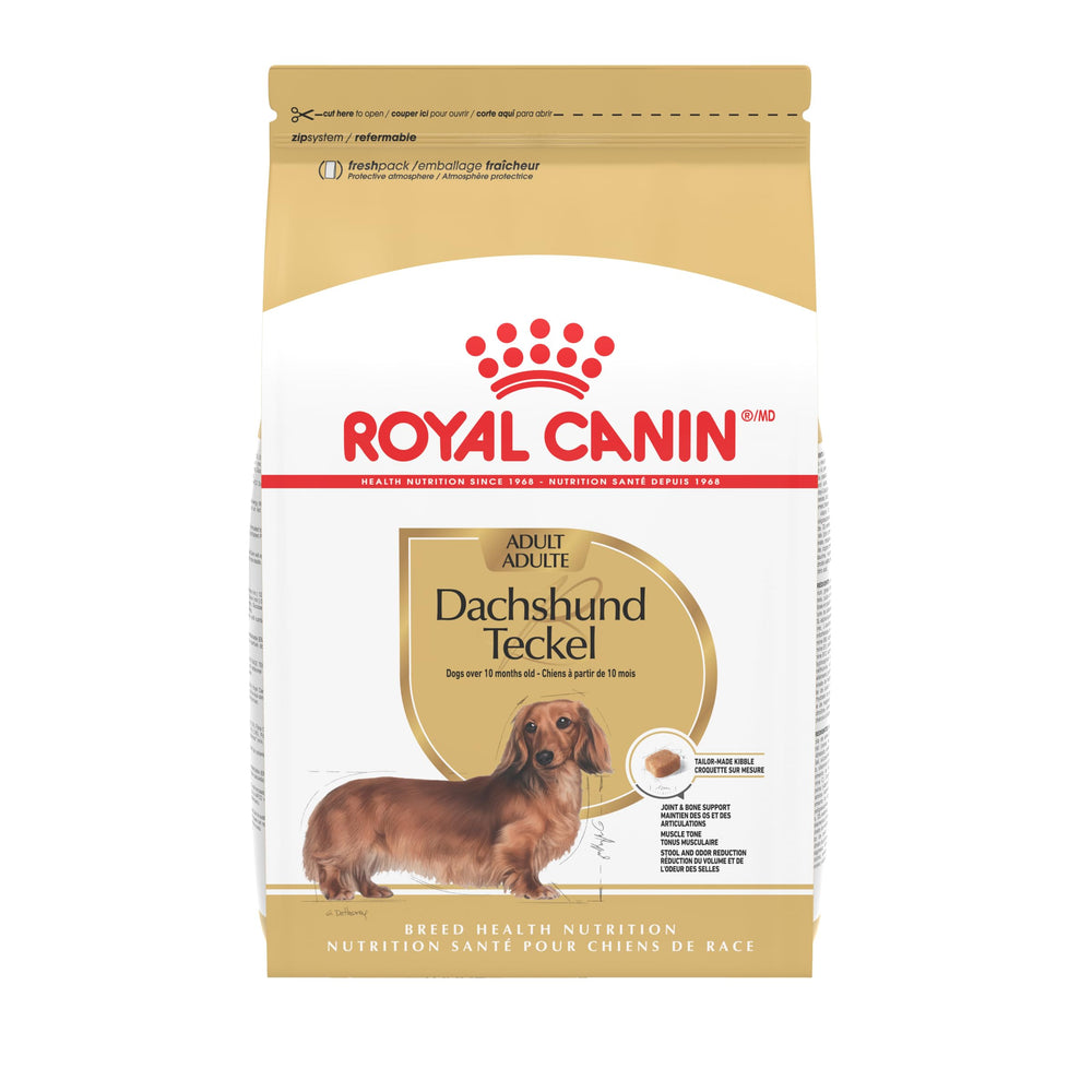 Royal Canin Dachshund Adult, bolsa de 10 libras, croquetas fáciles de masticar para dachshund.