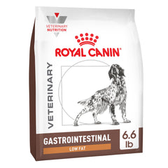 Royal Canin envase de dieta gastrointestinal baja en grasa seca para perros.