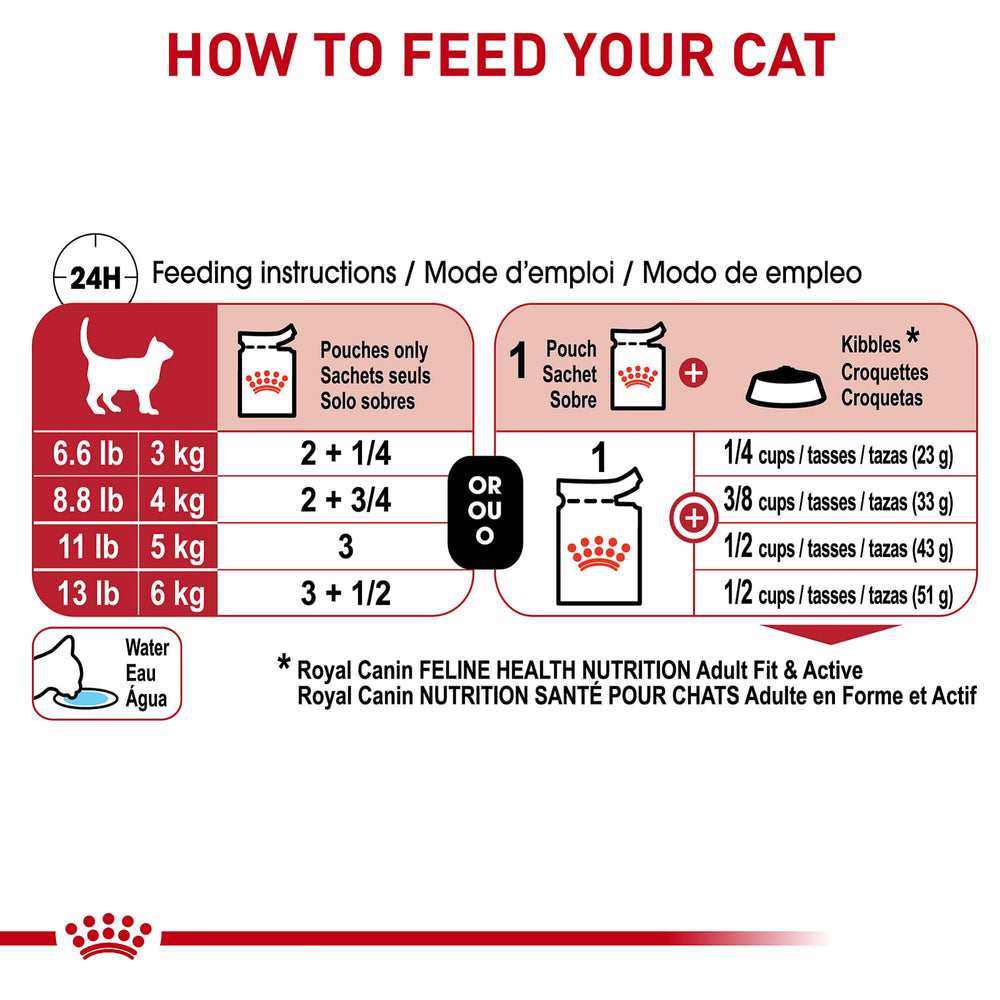 Royal Canin, envase práctico en bolsa, fácil de abrir para comidas diarias.