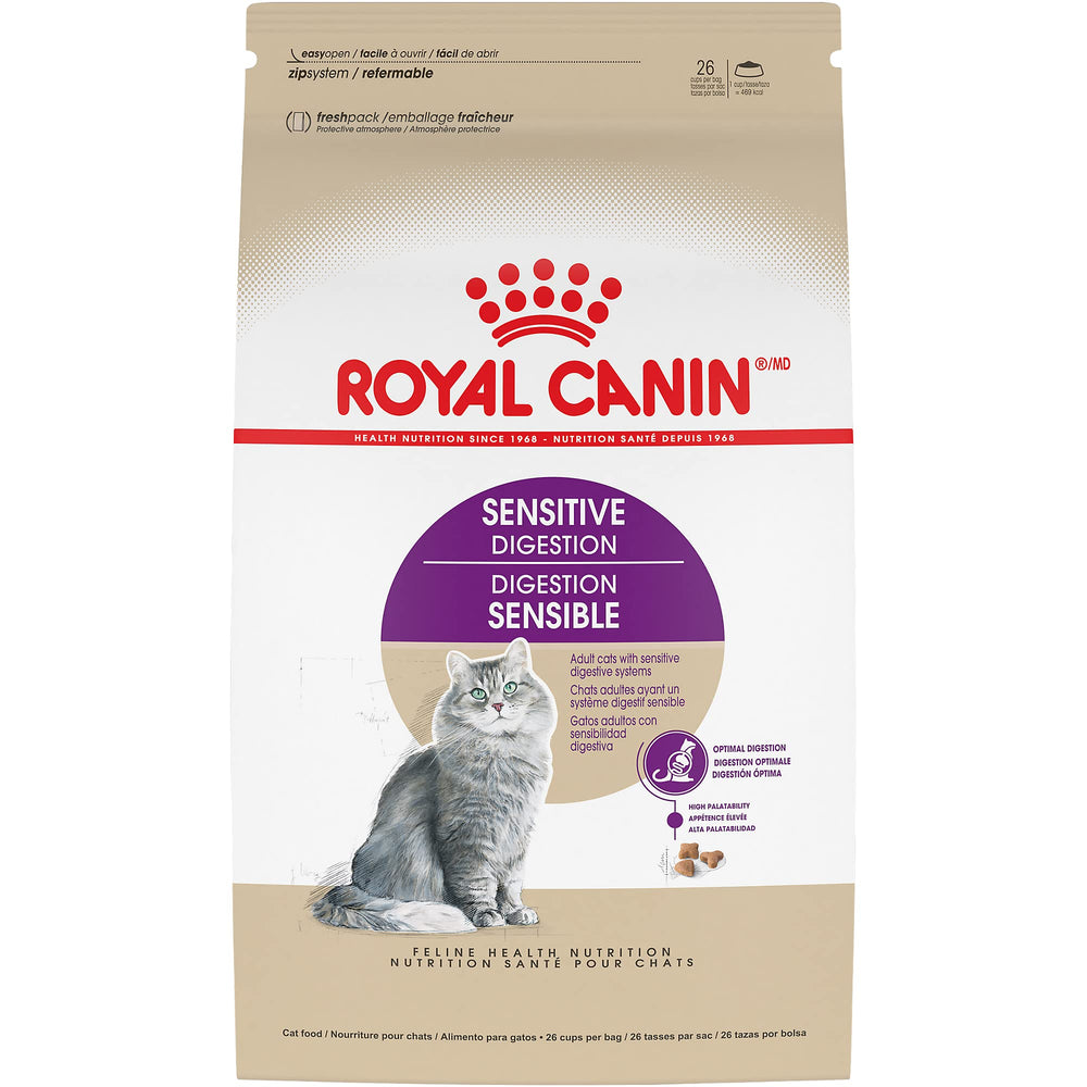 Royal Canin Gato con sensibilidad digestiva, kibble en tres formas para mayor apetito.