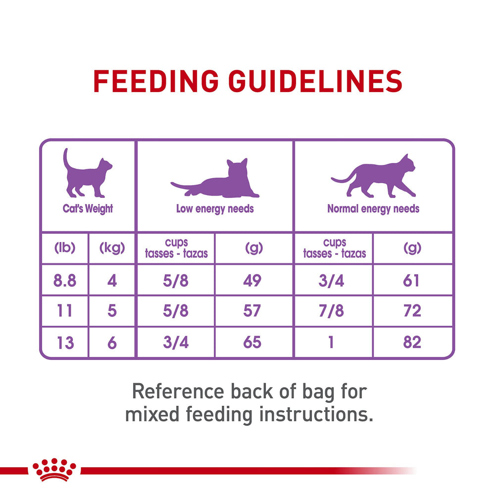 Royal Canin nutrición equilibrada para gatos esterilizados, porciones adecuadas.