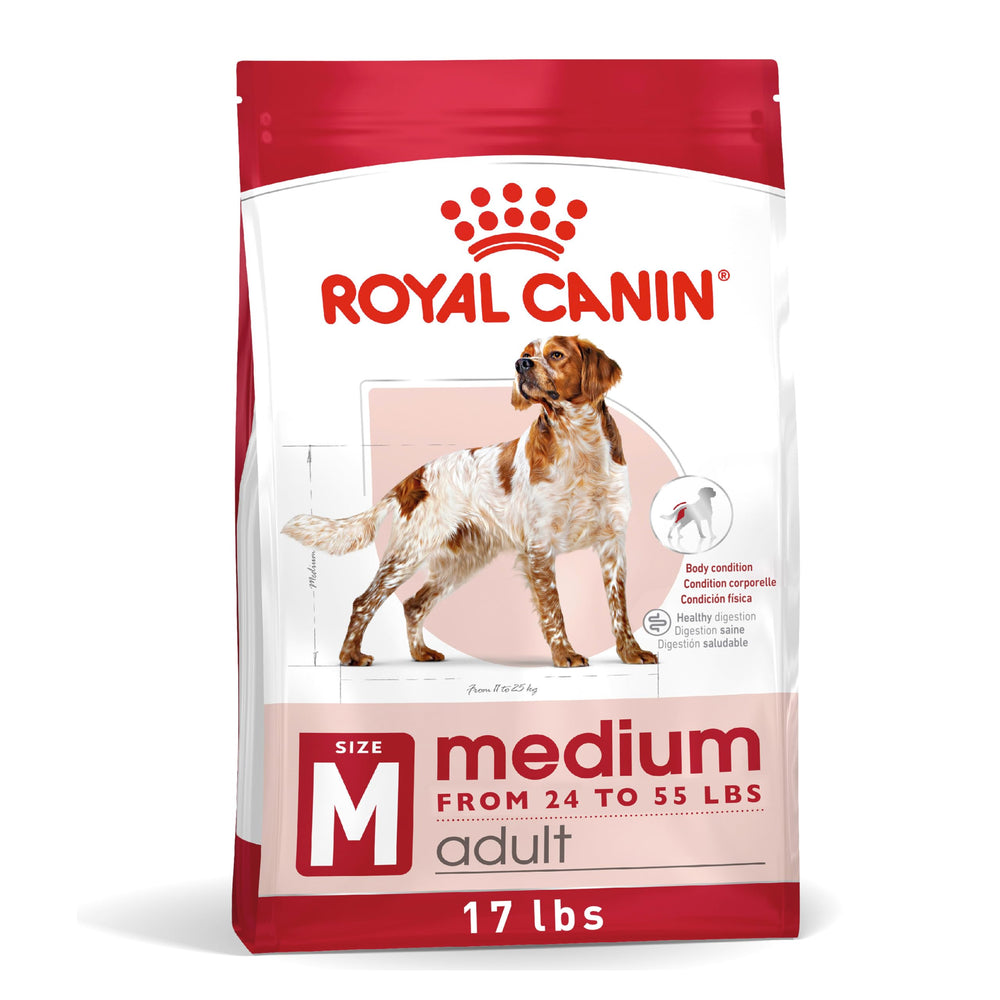 Royal Canin embalaje de tamaño mediano para perros adultos, fácil de identificar.
