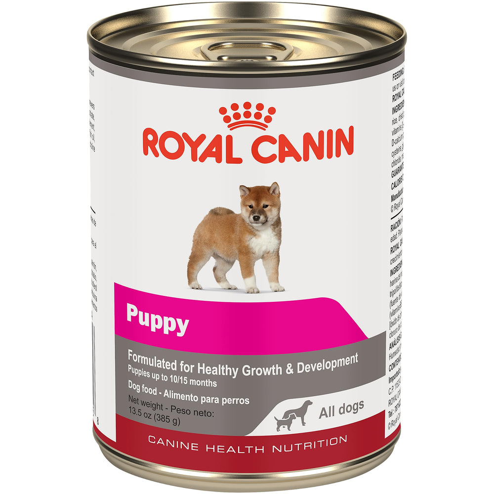 Royal Canin paté en salsa para cachorro en lata de 13.5 oz, sabor apetecible.