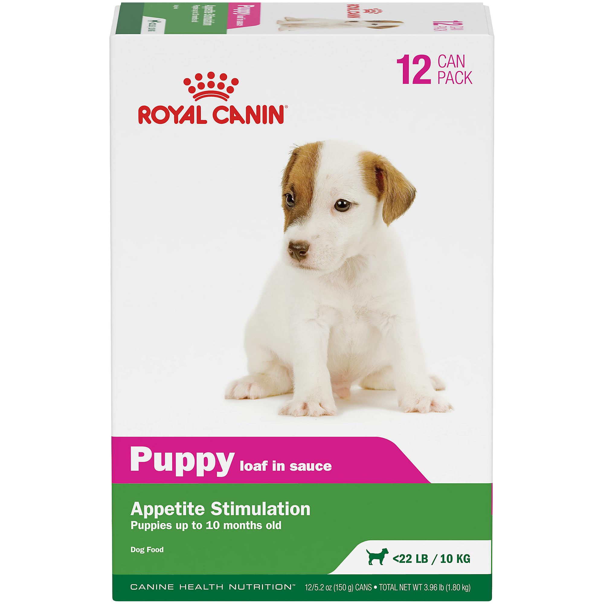 Royal Canin Puppy Loaf en Salsa, lata abierta, textura paté atractiva para cachorros.