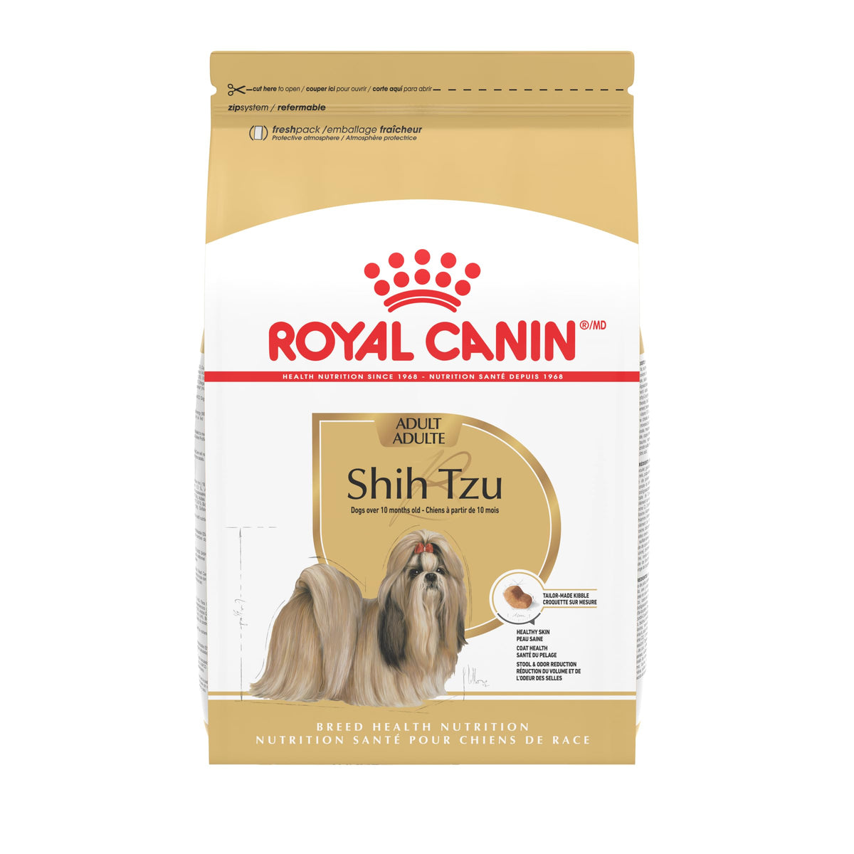 Royal Canin Shih Tzu, empaque, nutrición específica para razas pequeñas.