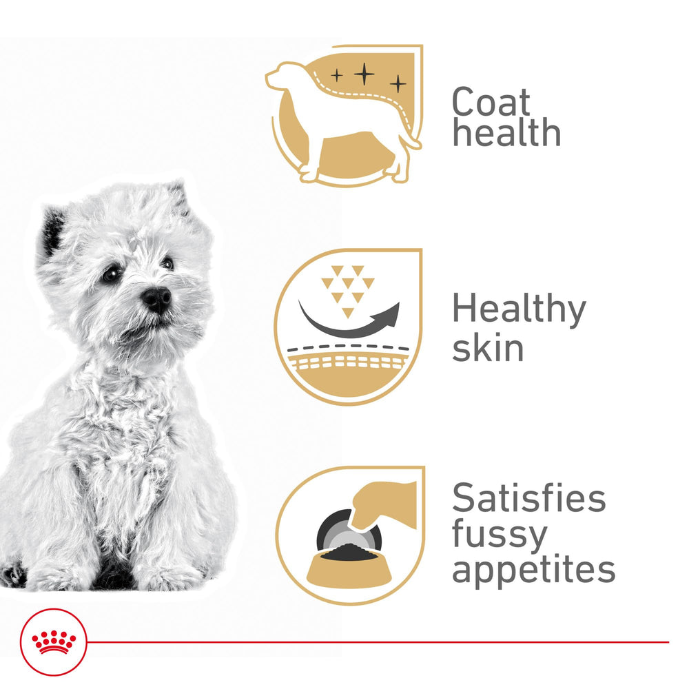 Royal Canin West Highland White Terrier, apoyo a la piel con nutrientes clave.