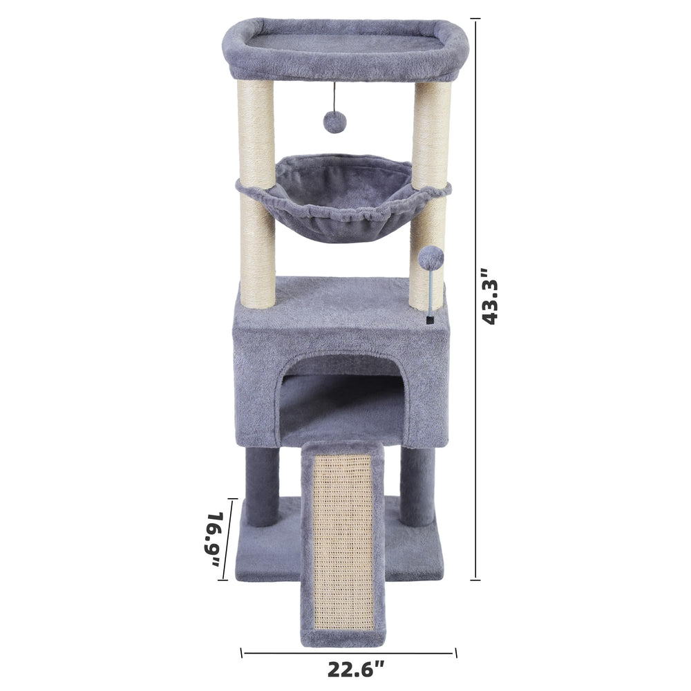 Roypet casa-gato-gris: refugio cómodo para siestas y juego.