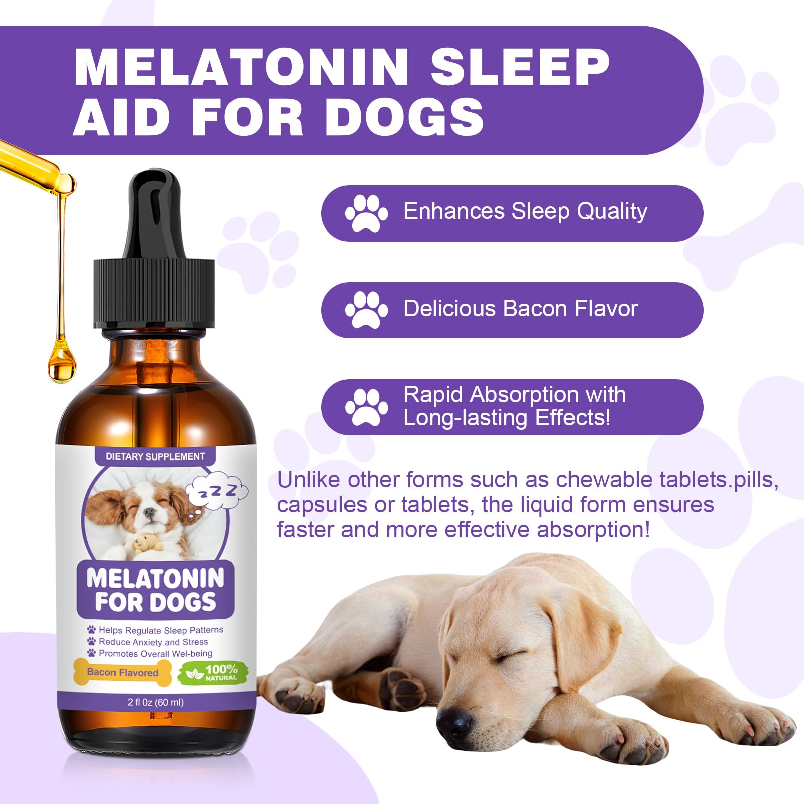 RUAKPL Melatonina para perros, sabor bacon, para hacer más agradable la toma.