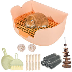 RUBYHOME caja de arena grande para conejos, con forma tulipán y estética floral.