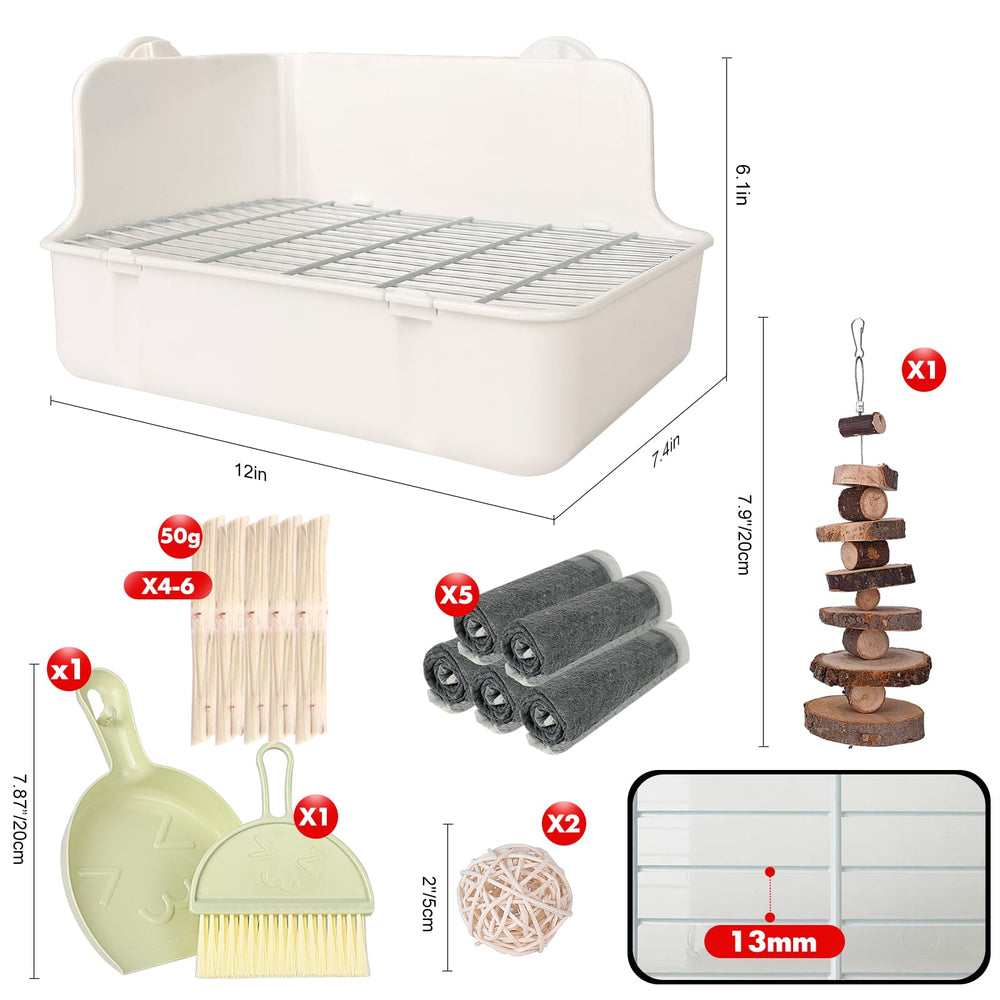 RUBYHOME caja de arena para conejos: limpieza rápida con rejilla central desmontable.