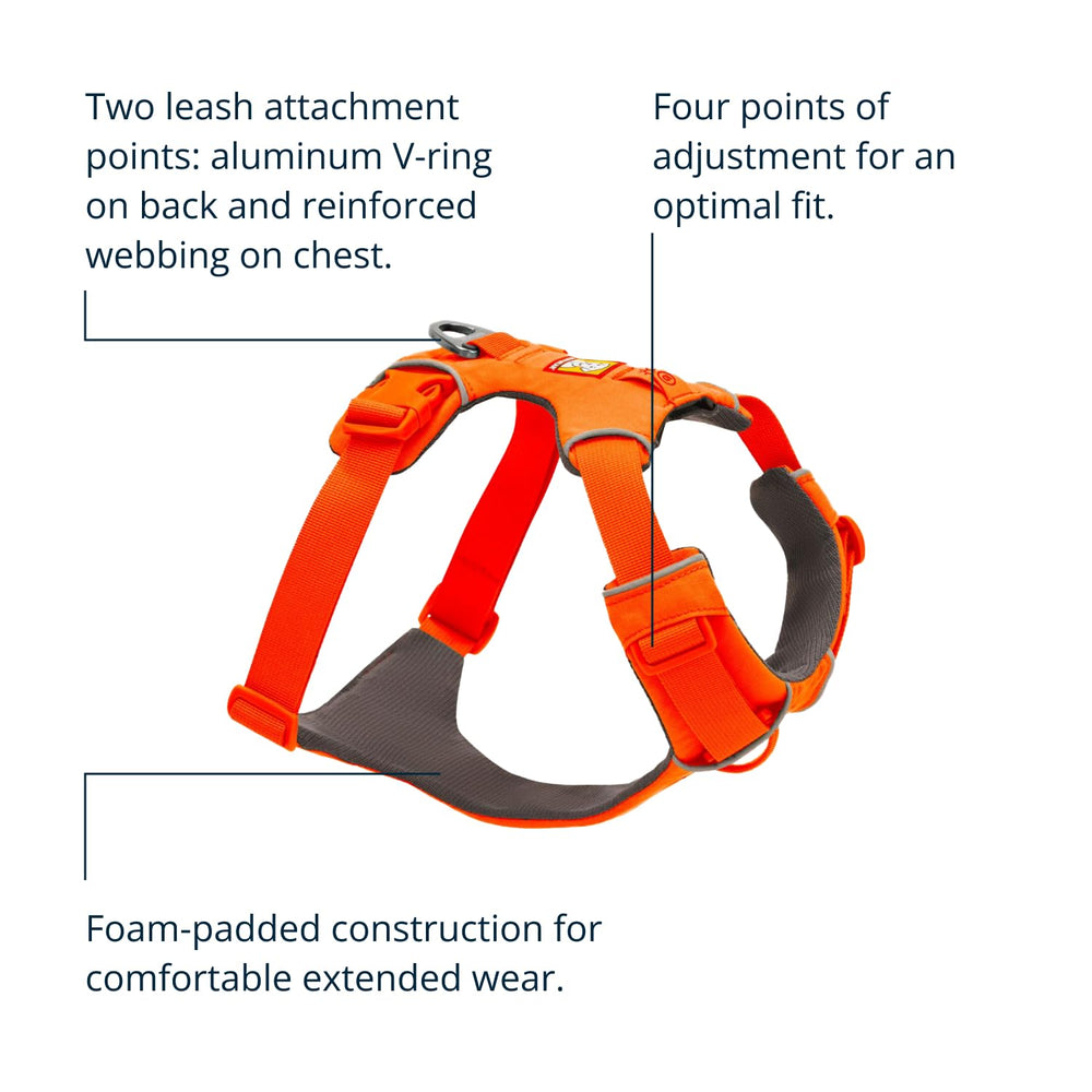 Ruffwear Front Range pecho acolchado para mayor comodidad en caminatas largas.