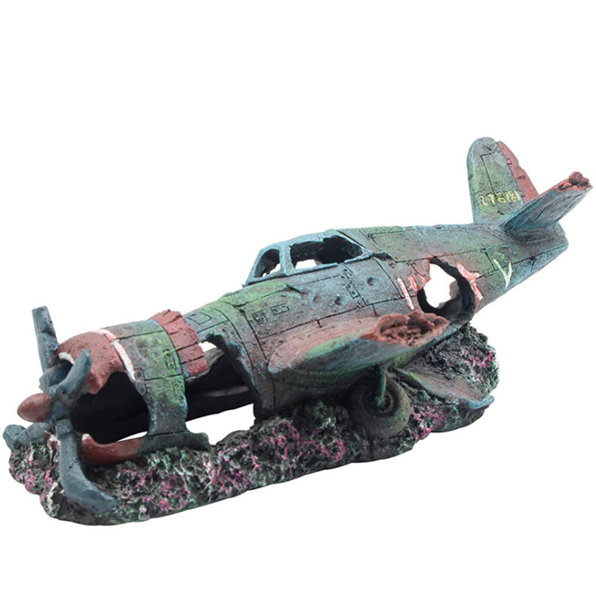 S-Lifeeling Avión de combate en ruinas submarinas, punto focal decorativo para acuario.