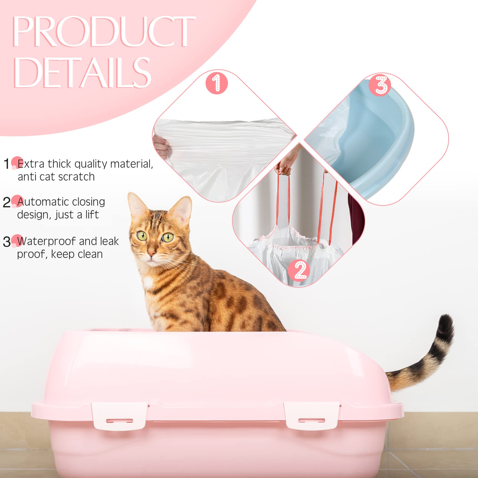 Bolsas Sabary HDPE resistentes en rosa, ideal para desechos de gato