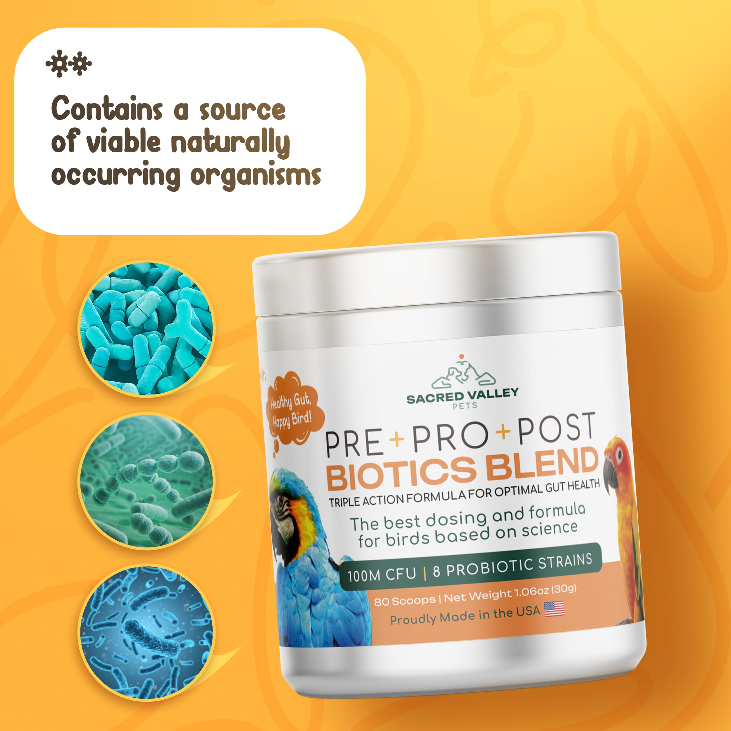 Sacred Valley Pets Probiotico aviar: dosis recomendada basada en ciencia.