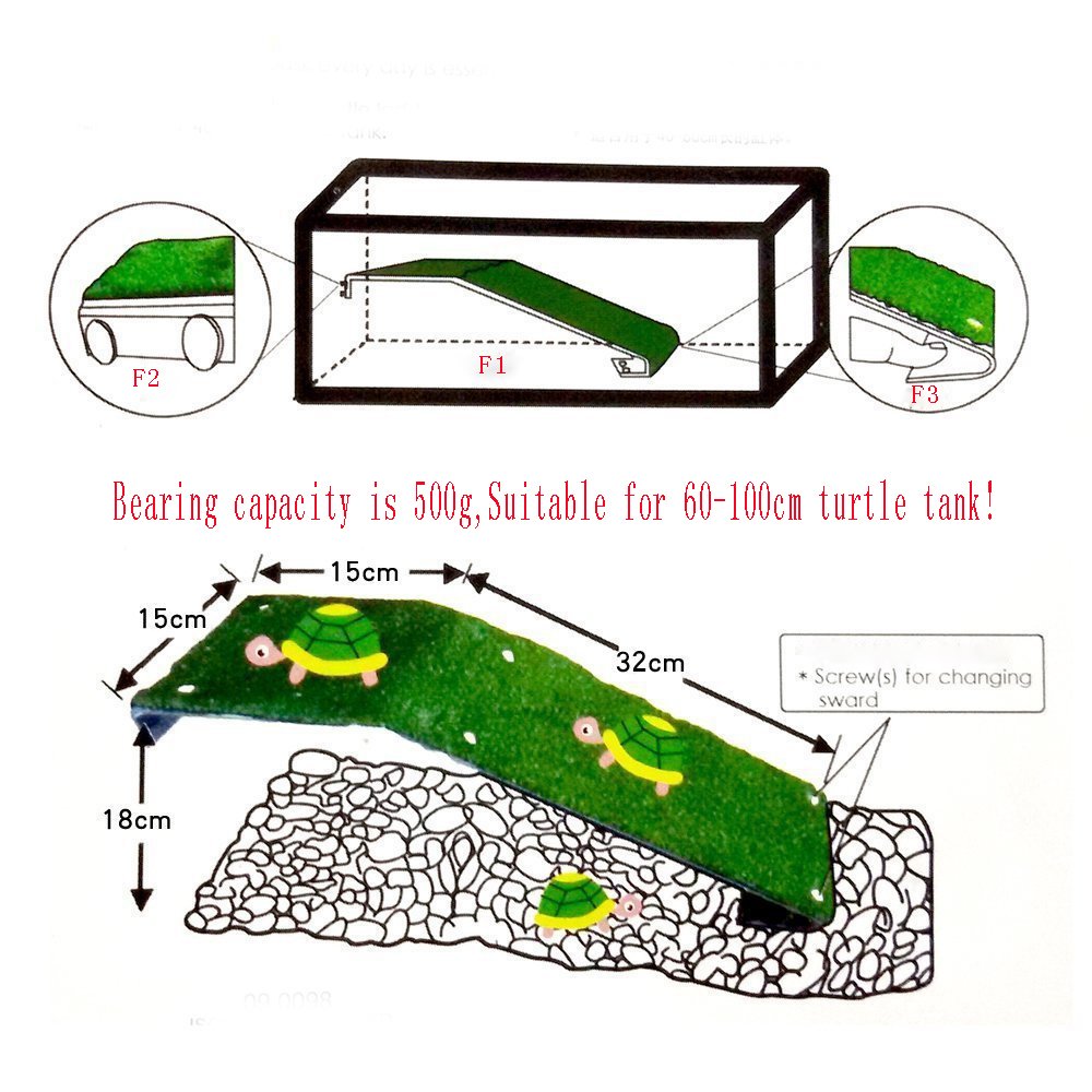 Rampa para tortugas de Saim con césped artificial, ideal para trepar fuera del agua.