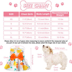Vestido floral para perro en naranja, ideal para fiestas y paseos.