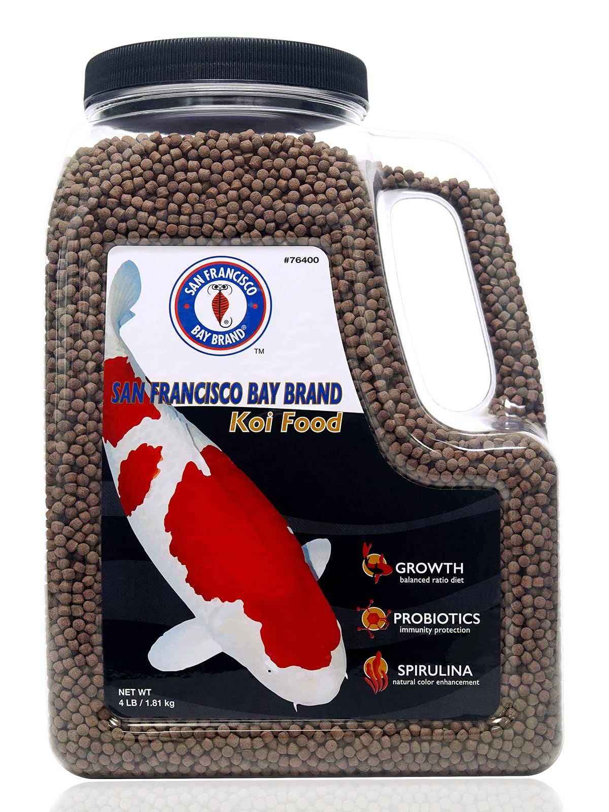 San Francisco Bay Brand Koi de alta calidad con gránulos flotantes medianos para crecimiento equilibrado.