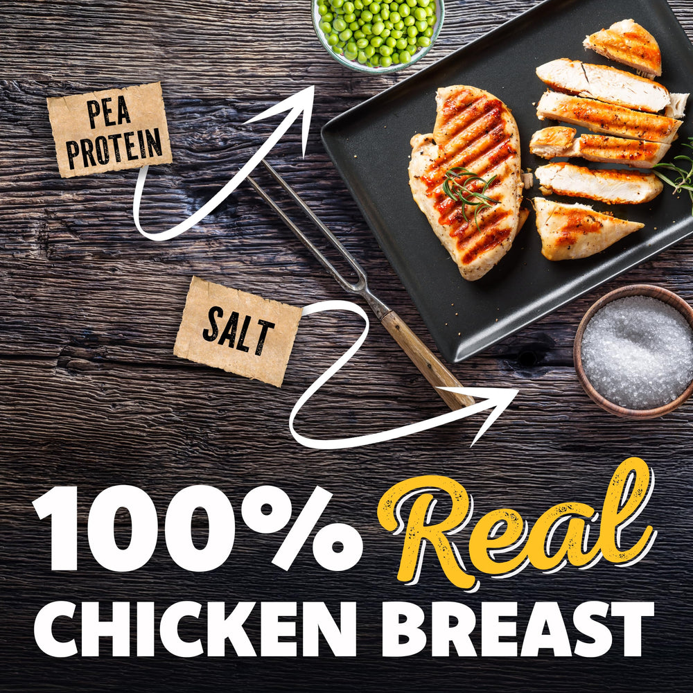 Savory Prime Tiras de Pollo Secadas para Perros, alto contenido proteico para entrenamiento.