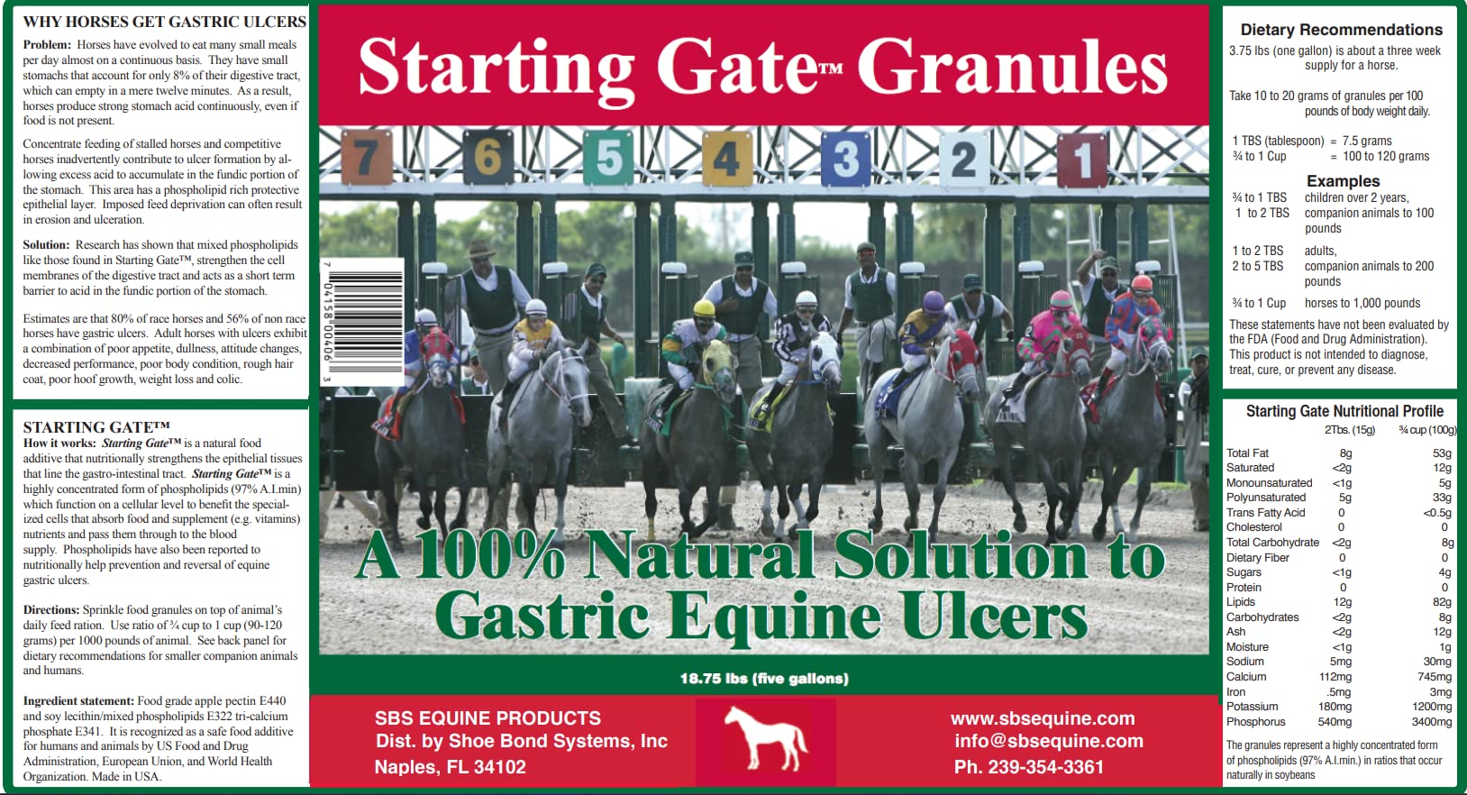 Textura y sabor atractivos de SBS Equine Starting Gate Granules.