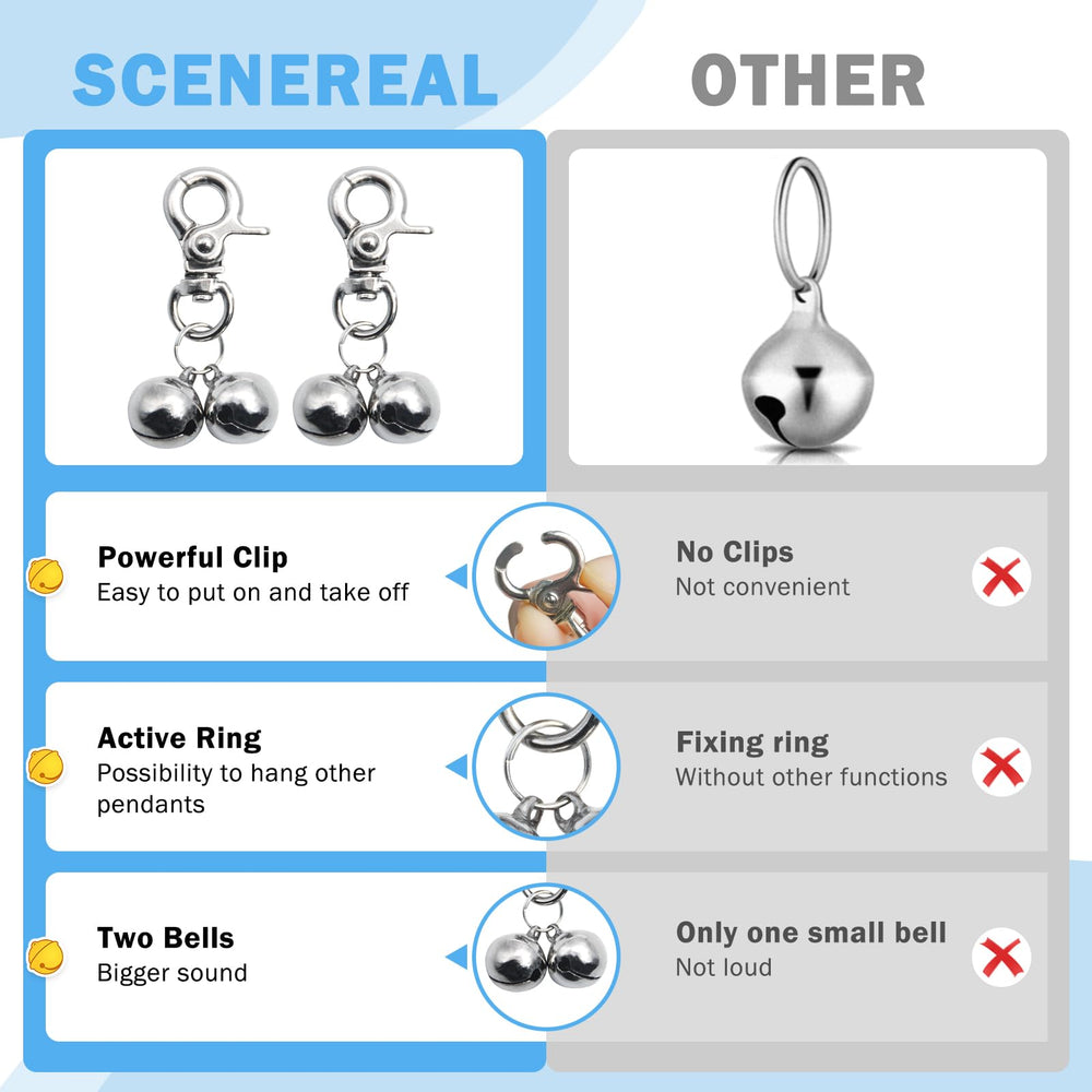 SCENEREAL campanas inoxidables para mascotas, duraderas y fáciles de colocar.