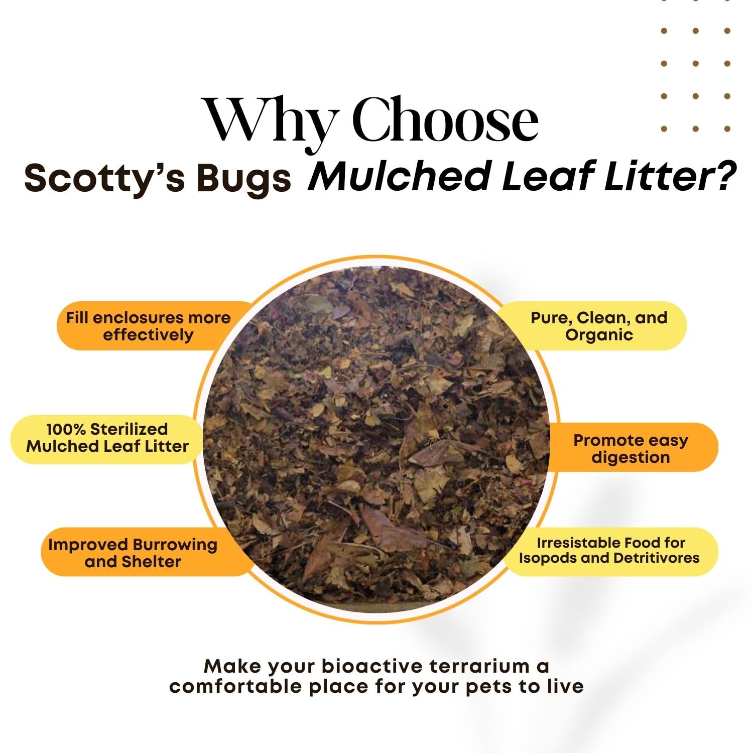 SCOTTY'S BUGS sustrato para terrario con hojas que ayuda a mantener la humedad.