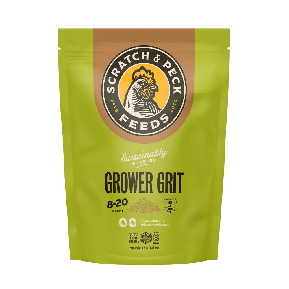 Scratch and Peck Grower Grit para gallinas y patos, ayuda a la digestión de granos enteros.