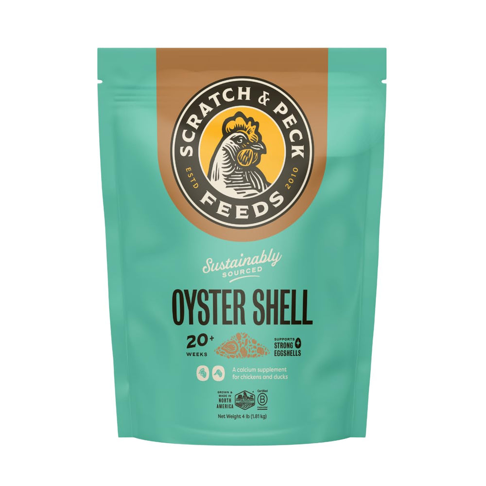 Scratch and Peck suplemento de cáscara de ostra, bolsa de 4 lb para calcio natural de huevos.