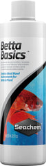 Seachem Betta Basics, botella de 250 ml, crea entorno ideal para bettas y plantas.