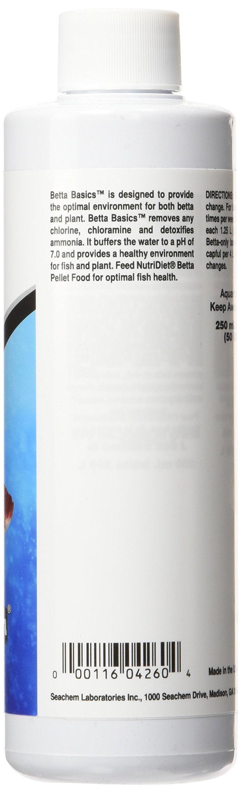 Seachem Betta Basics elimina cloro y cloramina para agua más segura.