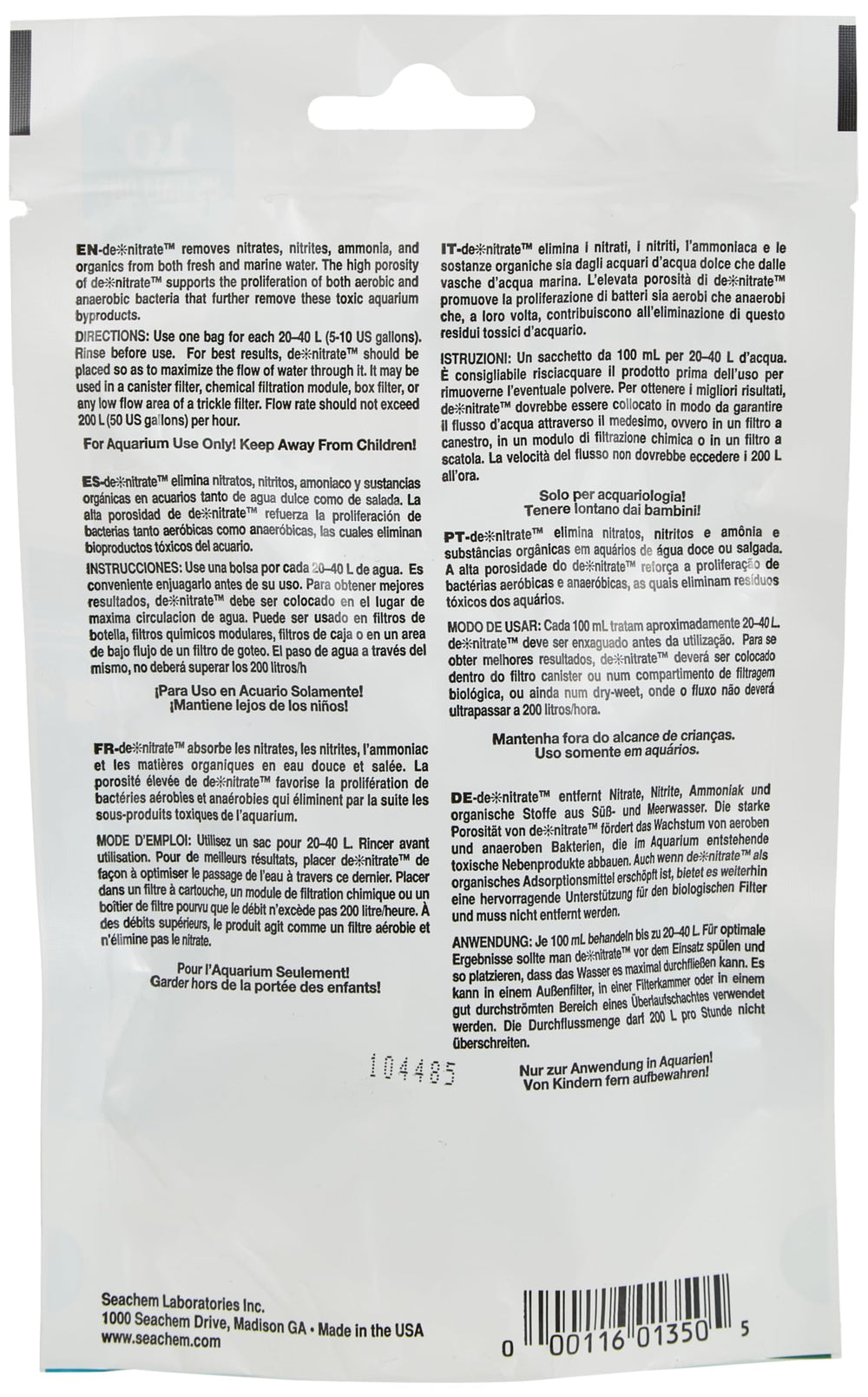 Seachem de*nitrate: denitrificación anaeróbica para acuarios marinos y de agua dulce
