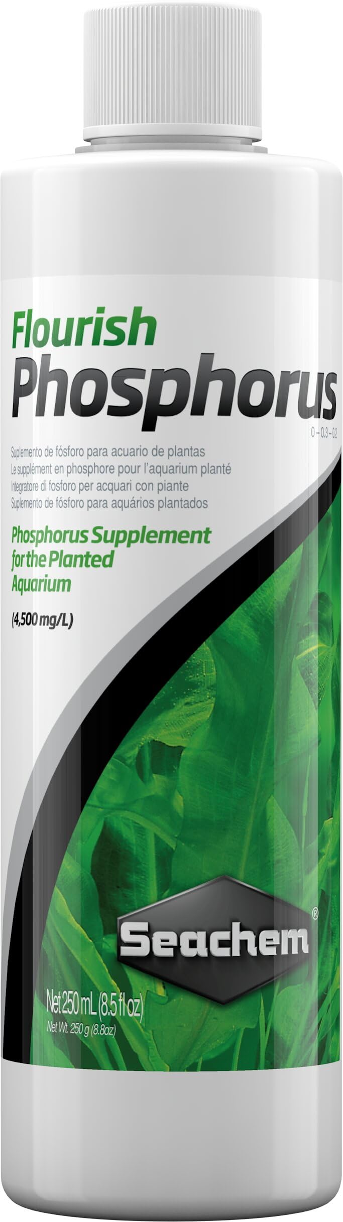 Seachem Flourish Phosphorus, envase: suministro estable de fósforo para plantas acuáticas.