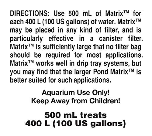 Seachem Matrix, superficie de biofiltración de 170 pies cuadrados por litro.