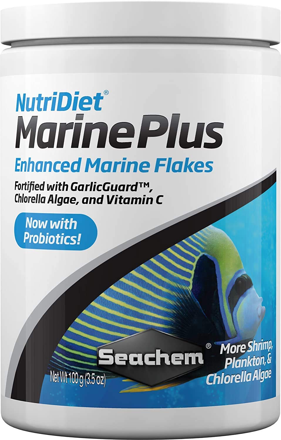 Seachem NutriDiet Marine Plus Flakes en envase de 100 g para peces marinos.