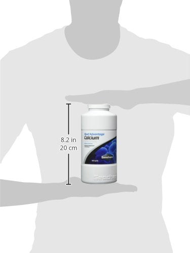 Etiqueta de Seachem Reef Advantage Calcium mostrando beneficios clave