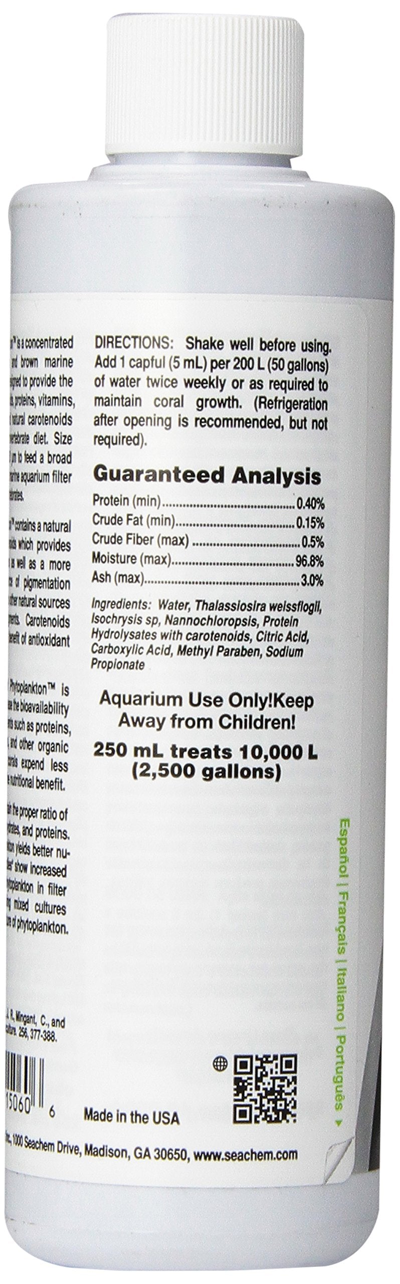 Etiqueta de Reef Phytoplankton de Seachem para alimentación de corales.