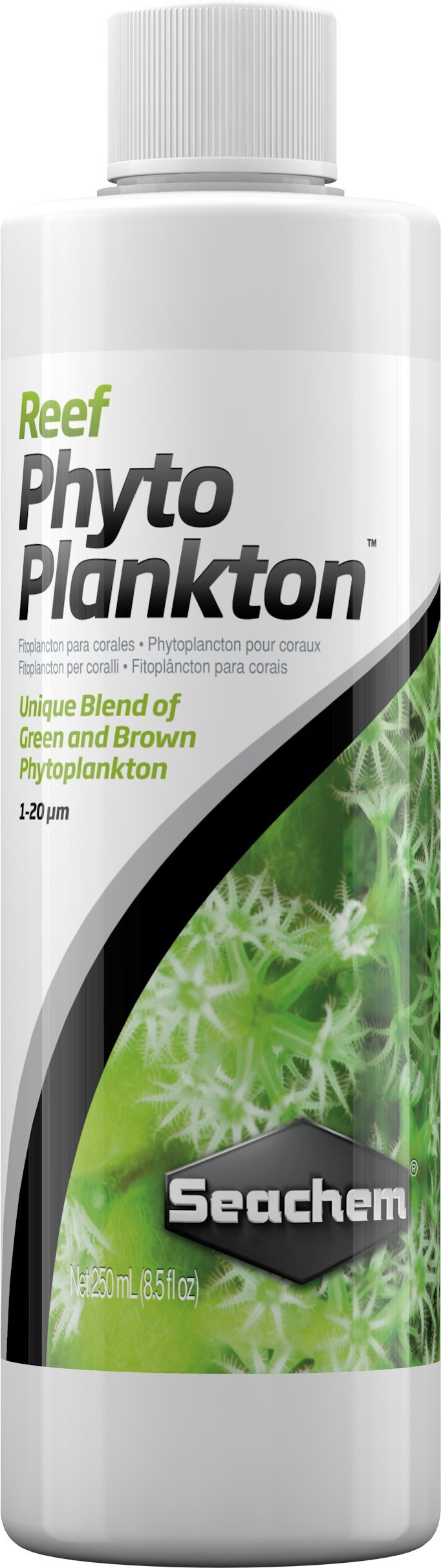 Reef Phytoplankton de Seachem en frasco de 250 ml para alimentación de corales.