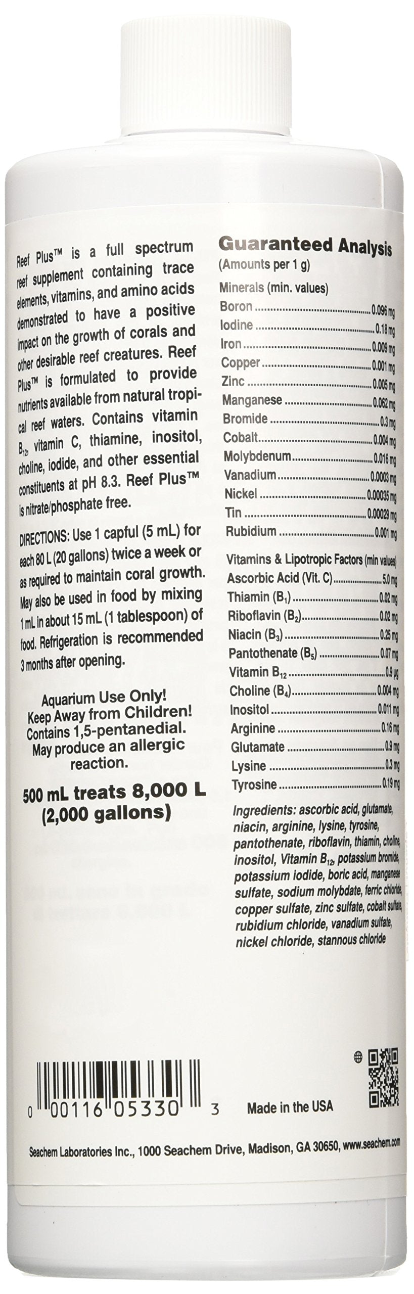 Seachem Reef Plus, etiqueta de vitaminas para corales y peces sanos