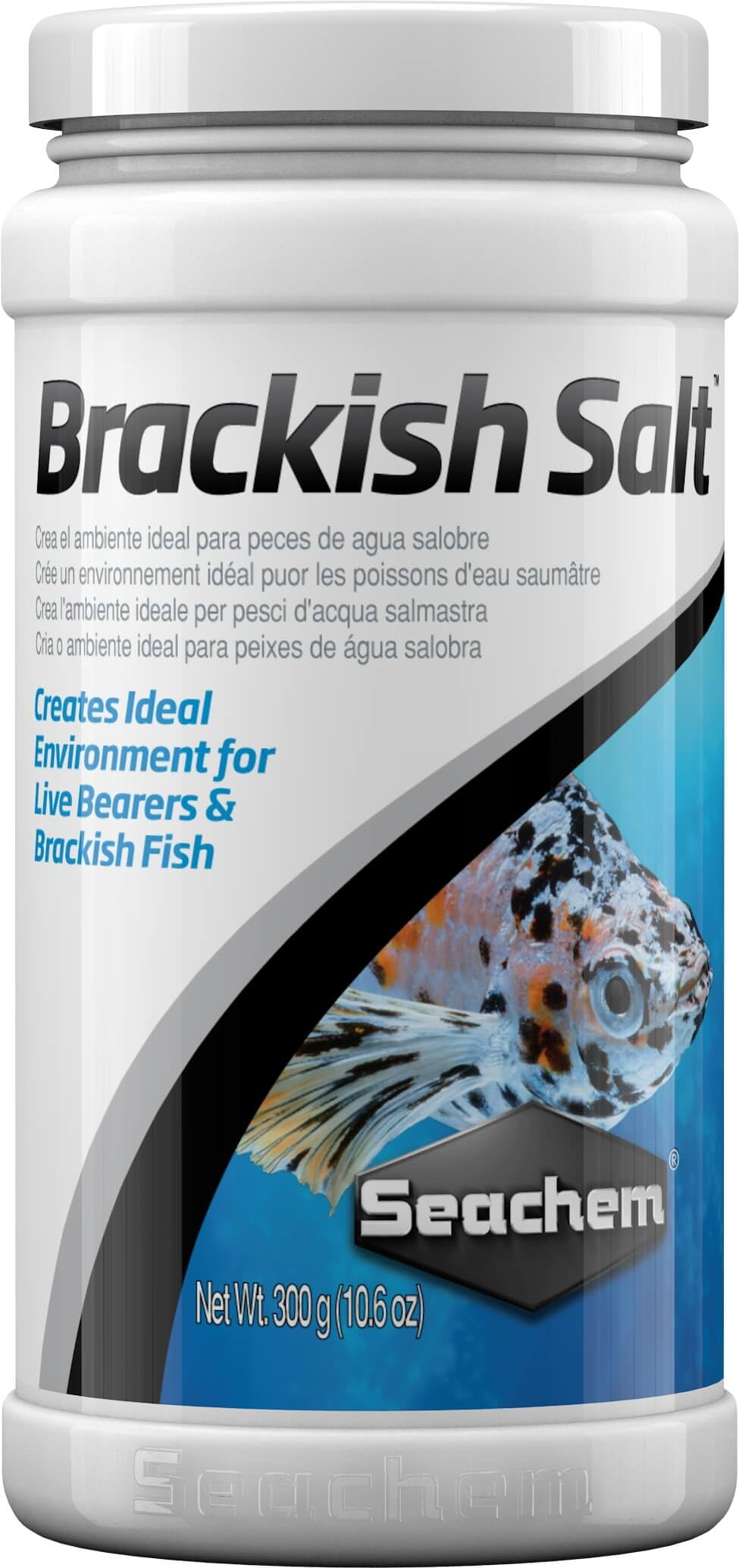 Seachem Sal Salobre, botella lista para acuarios salobres para peces vivíparos.