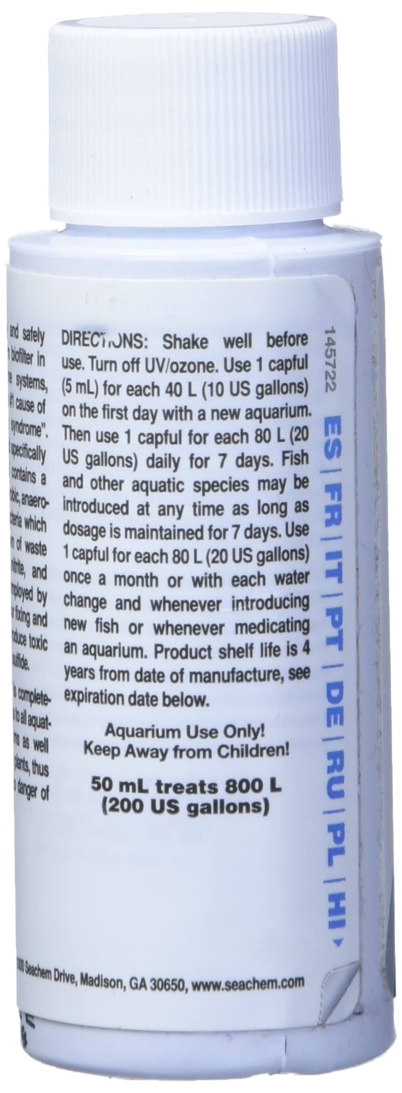 Seachem Stability, envase de 50 ml, práctico para acuarios.