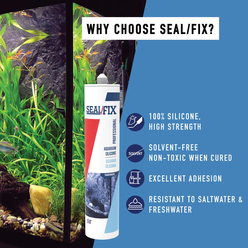 Seal Fix silicona transparente para acuario, acabado claro que no afecta la estética