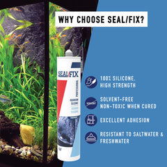 Seal Fix silicona transparente para acuario, acabado claro que no afecta la estética