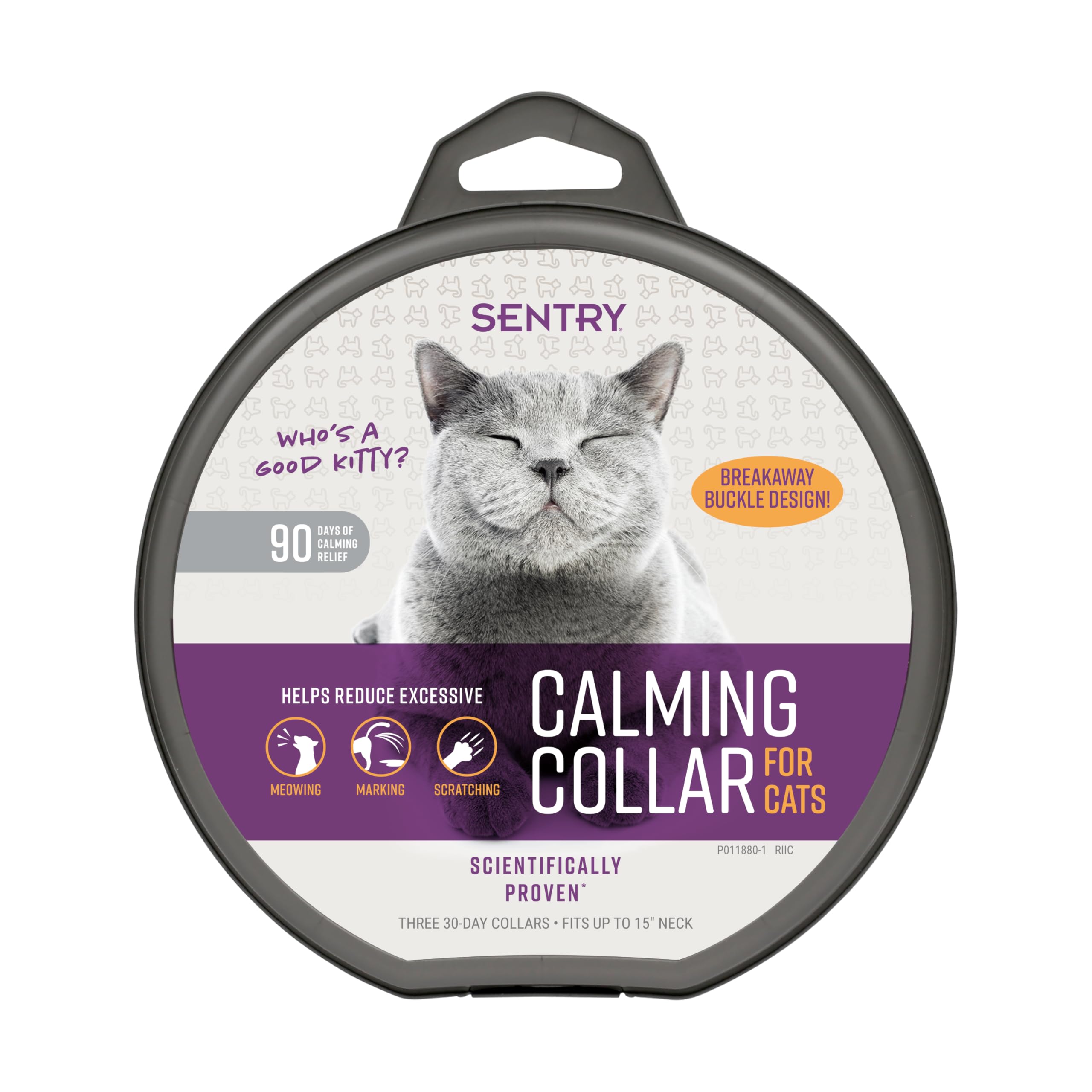 Sentry collar calmante para gatos, primer plano mostrando el collar que ayuda a relajar