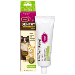 Sentry Pet Care Hairball Relief para gatos, envase visible para administración sencilla.