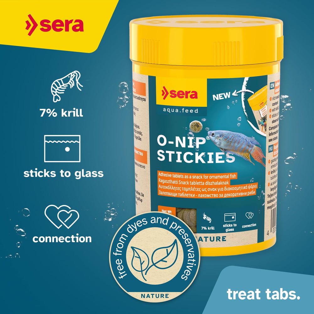 Sera O-Nip Stickies adheridos al vidrio facilitan ver el alimento en peces ornamentales