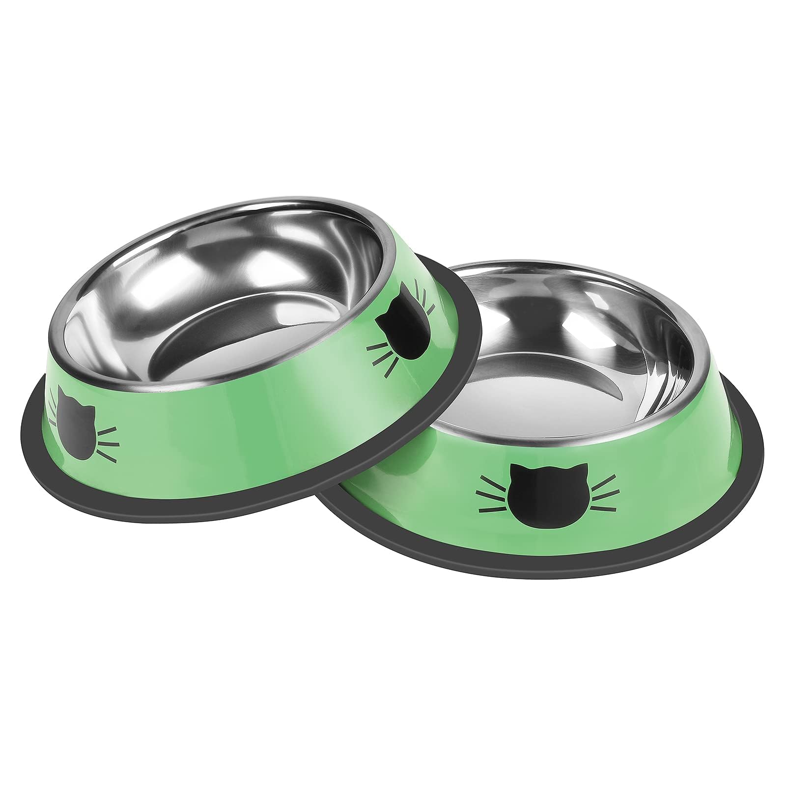 Serentive: dos tazones para gatos, acero inoxidable, antideslizantes, estables para comida diaria.