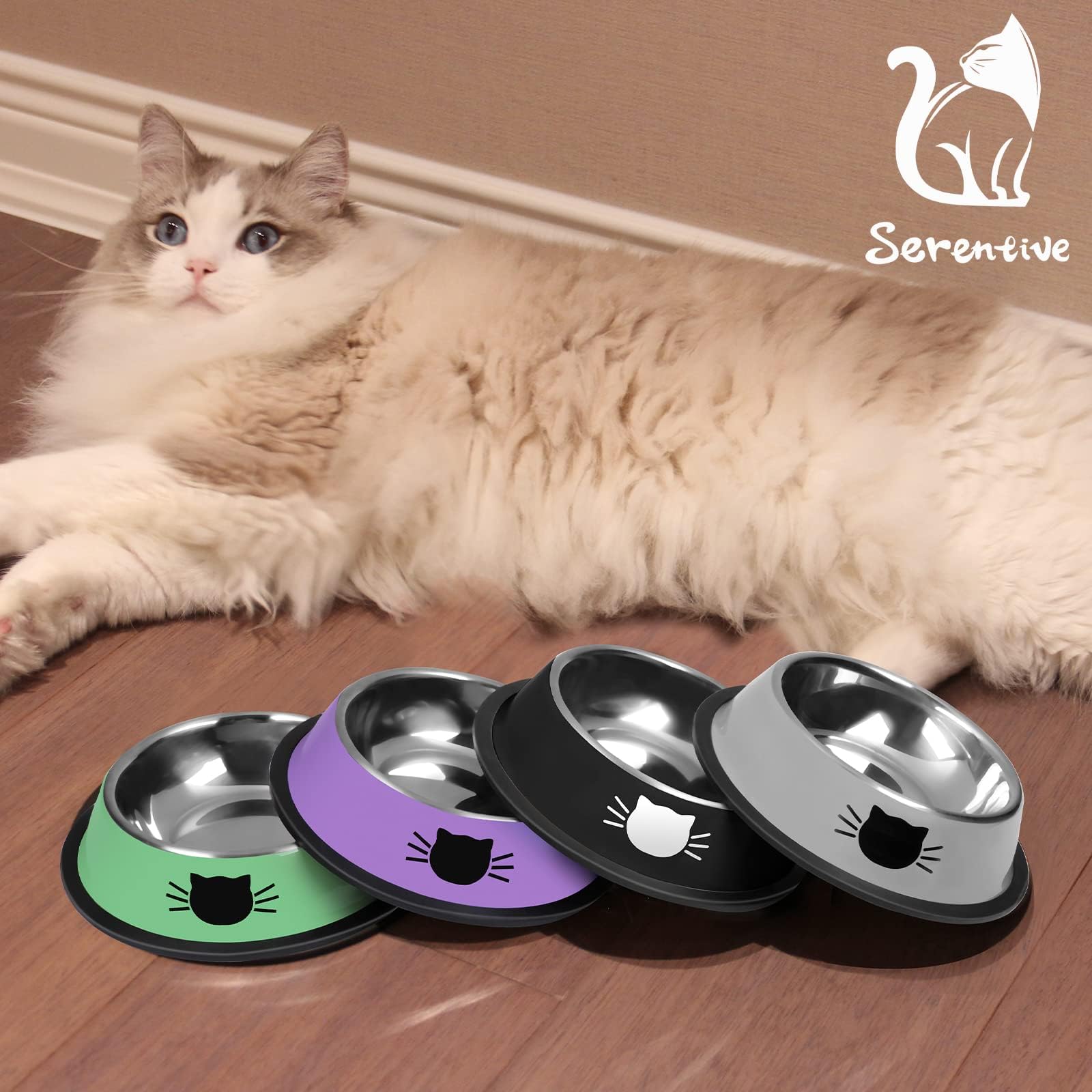 Presentación de la pareja de tazones Serentive para gatos.