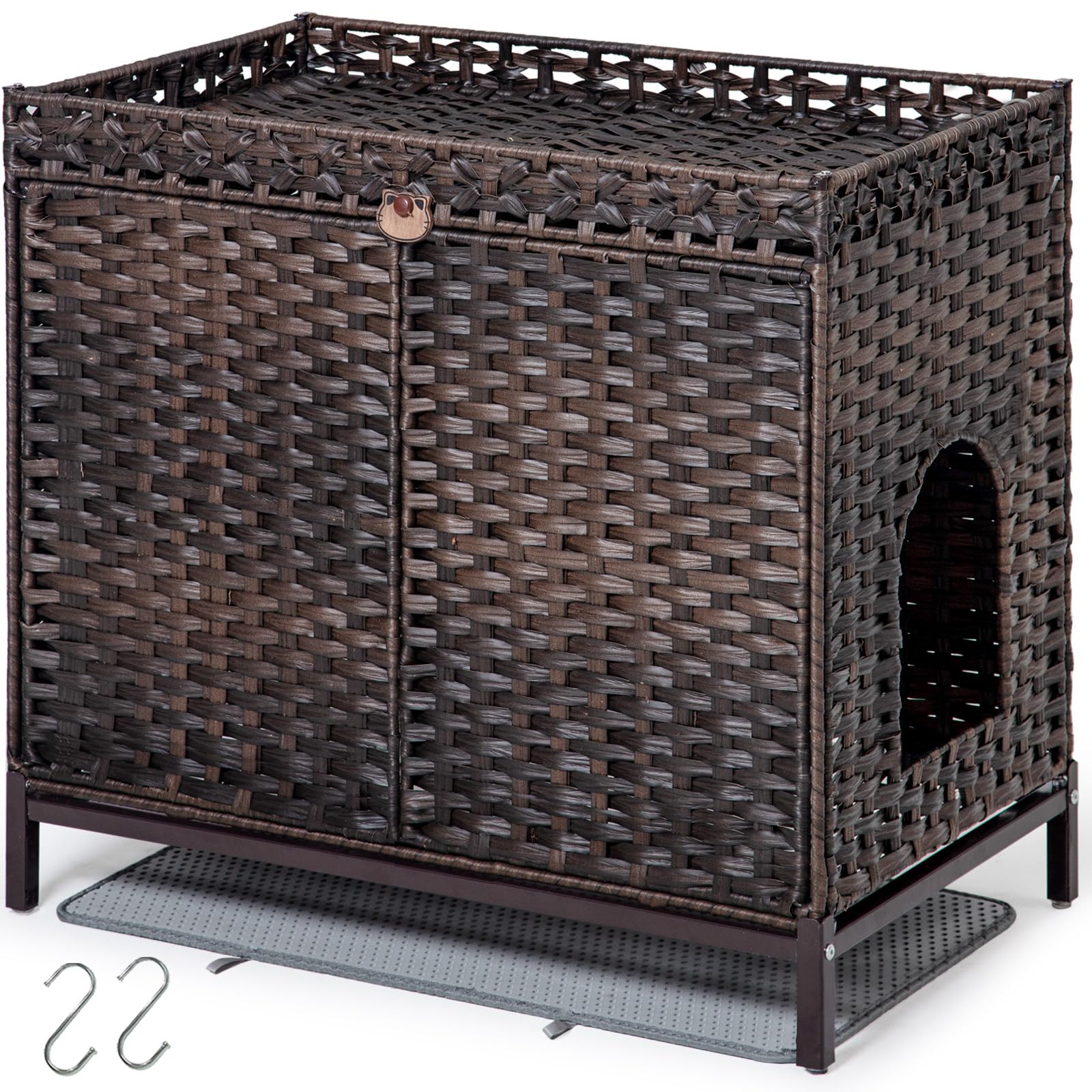 SETVSON caja de arena para gatos en ratán tejido a mano, vista frontal, estilo elegante para sala