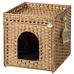 SETVSON caja de arena oculta tejida en mimbre natural, ideal para salón ordenado.
