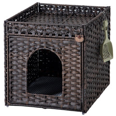 SETVSON caja-litter oculta de mimbre marrón, elegante y práctica para la arena del gato.